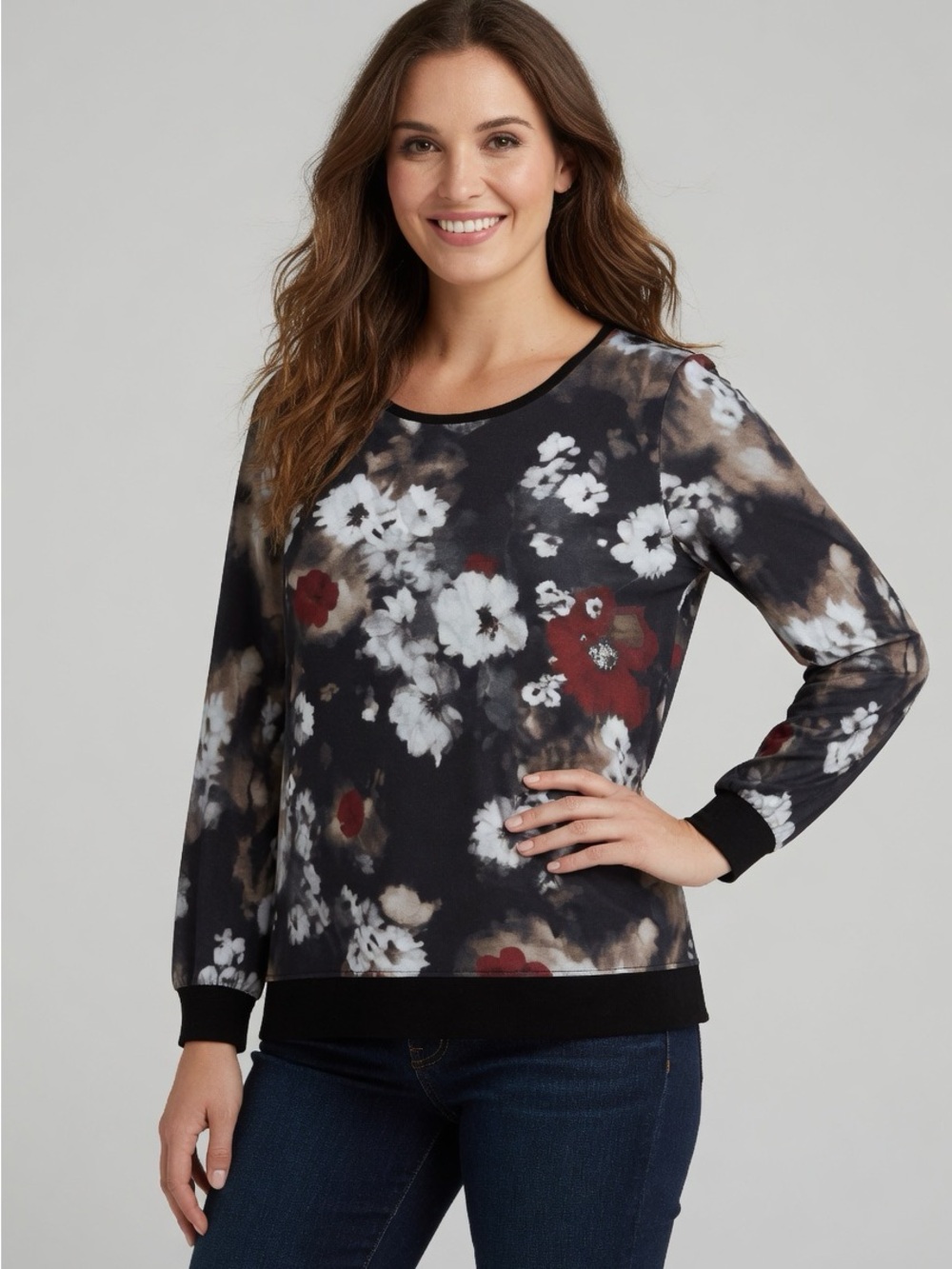 Simply Vera Vera Wang Women’s Black Floral Blouse Size Medium